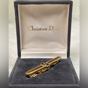 Christian Dior CD Monogram Gold Tone Tie Clip